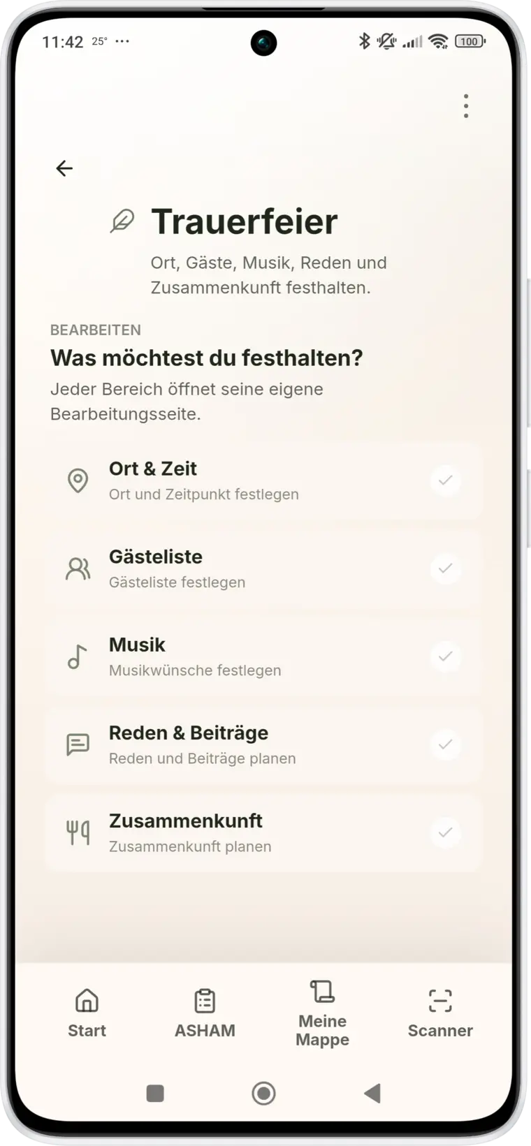 Aktuelle ASHAM Ansicht Trauerfeier