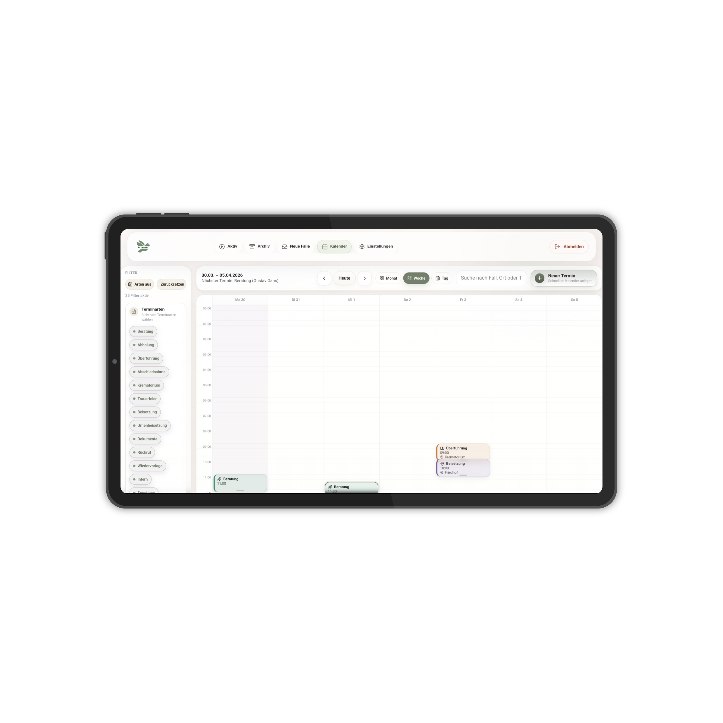 Cockpit Kalender und Ablaufstruktur